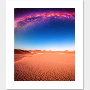 Ai Generated Art Scenery -Desert Night Sky Purple Stars Posters and Art